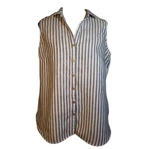 ELLEN TRACY WOMENS striped nautical style sleeveless top size L
